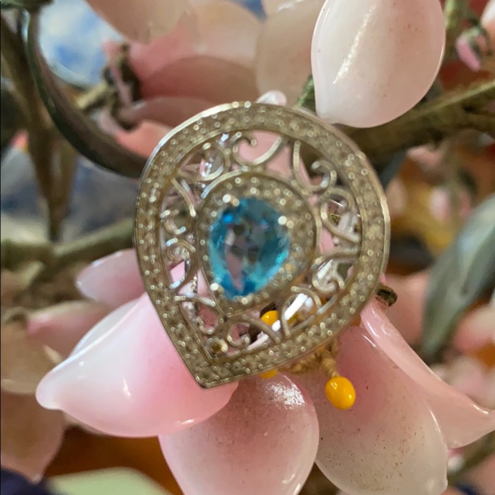 Vintage 925blue topaz & CZ ring